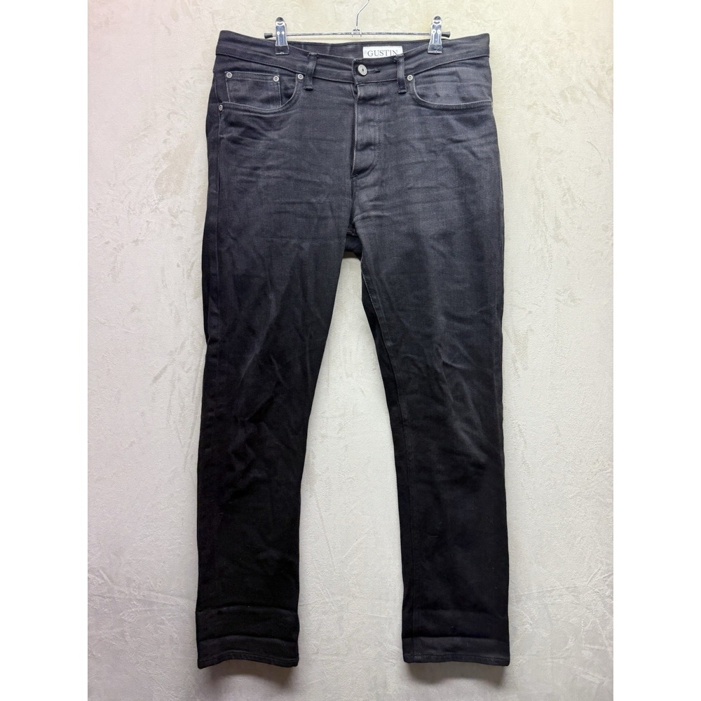 Gustin Selvedge Jeans Mens 34 Black California Straight Slim Fit Raw Denim USA